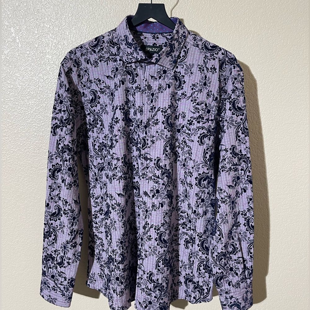 Spazio Purple and Black Floral Shirt